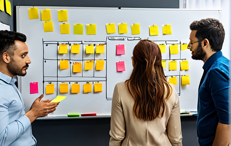 **Project Planning Meeting:** A diverse team brainstorming around a whiteboard filled with sticky notes. Focus on collaboration, energy, and modern office setting. Capture the spirit of teamwork in Istanbul.
