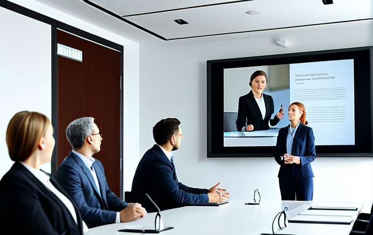 Business Presentation**
"A professional businesswoman giving a presentation in a modern conference room, fully clothed in a modest business suit, appropriate attire, using a digital display, audience members are engaged, safe for work, perfect anatomy, natural proportions, professional, well-lit, corporate environment."
**